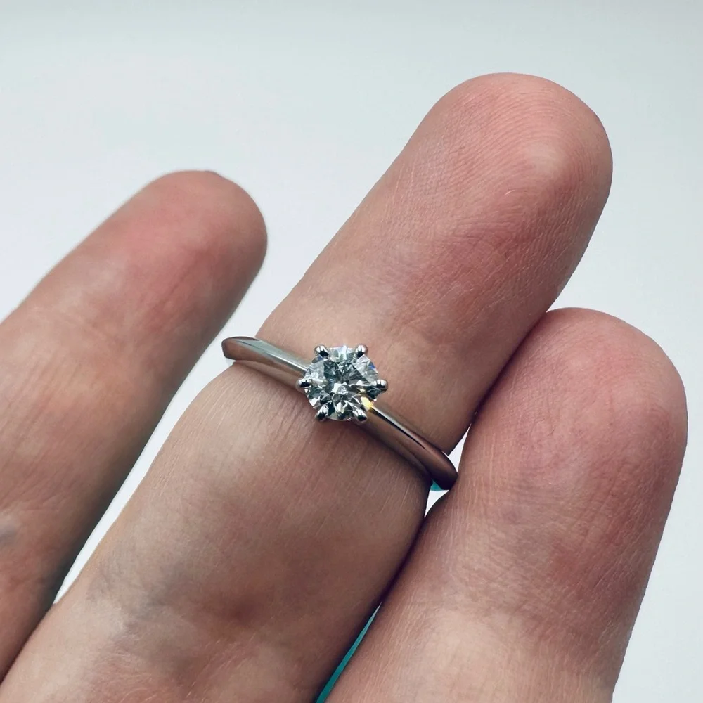 Tiffany & Co. .34 TCW Diamond Engagement Ring in Platinum Size 5.75 w Packaging